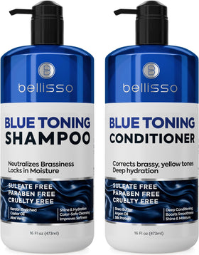 BELLISSO Blue Shampoo and Conditioner Set front view