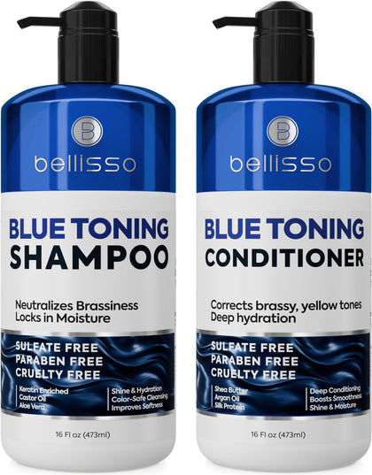 BELLISSO Blue Shampoo and Conditioner Set front view