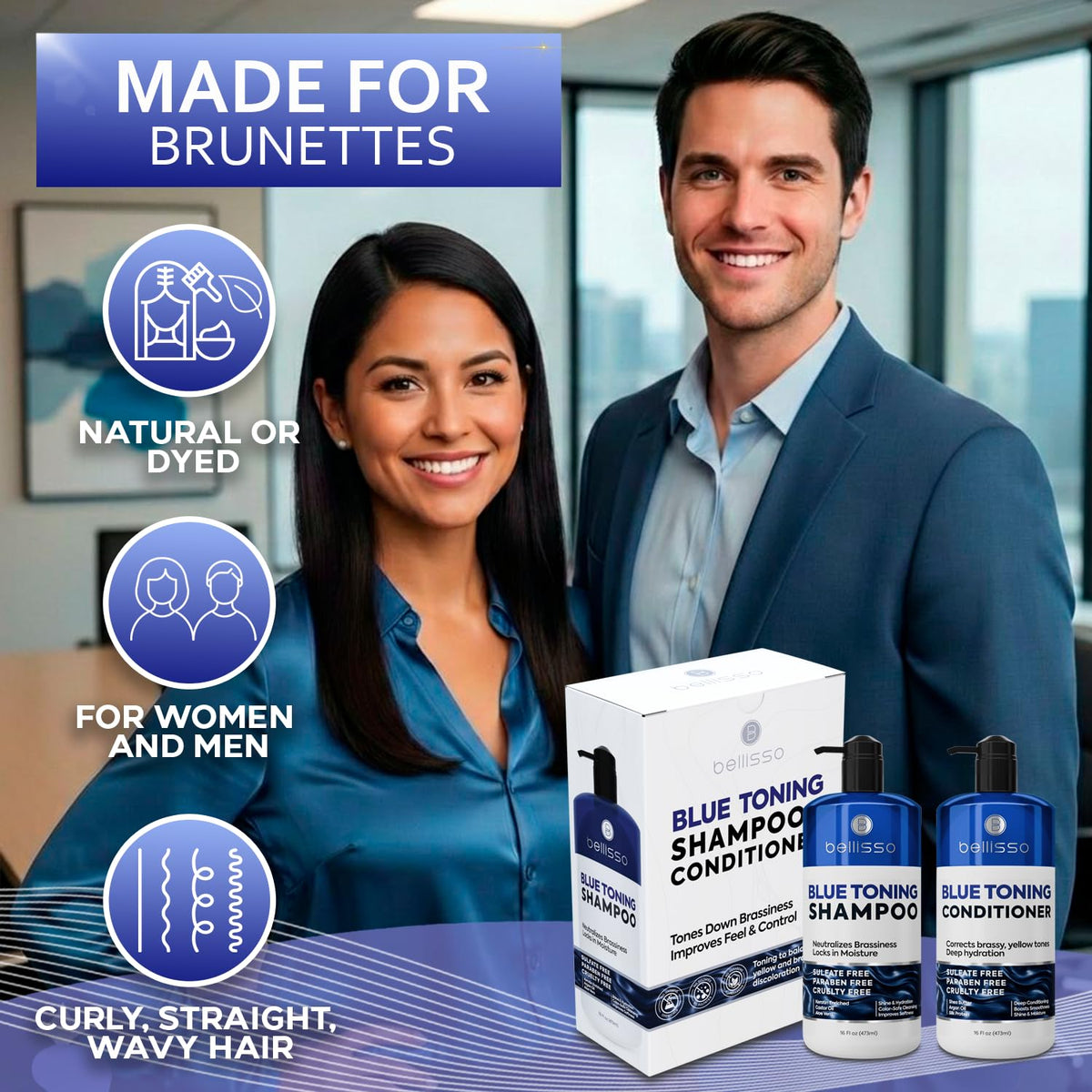 BELLISSO Blue Shampoo and Conditioner Set side view