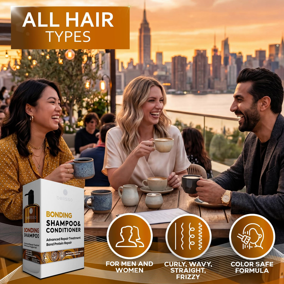 BELLISSO Bonding Shampoo and Conditioner Set with ingredients list