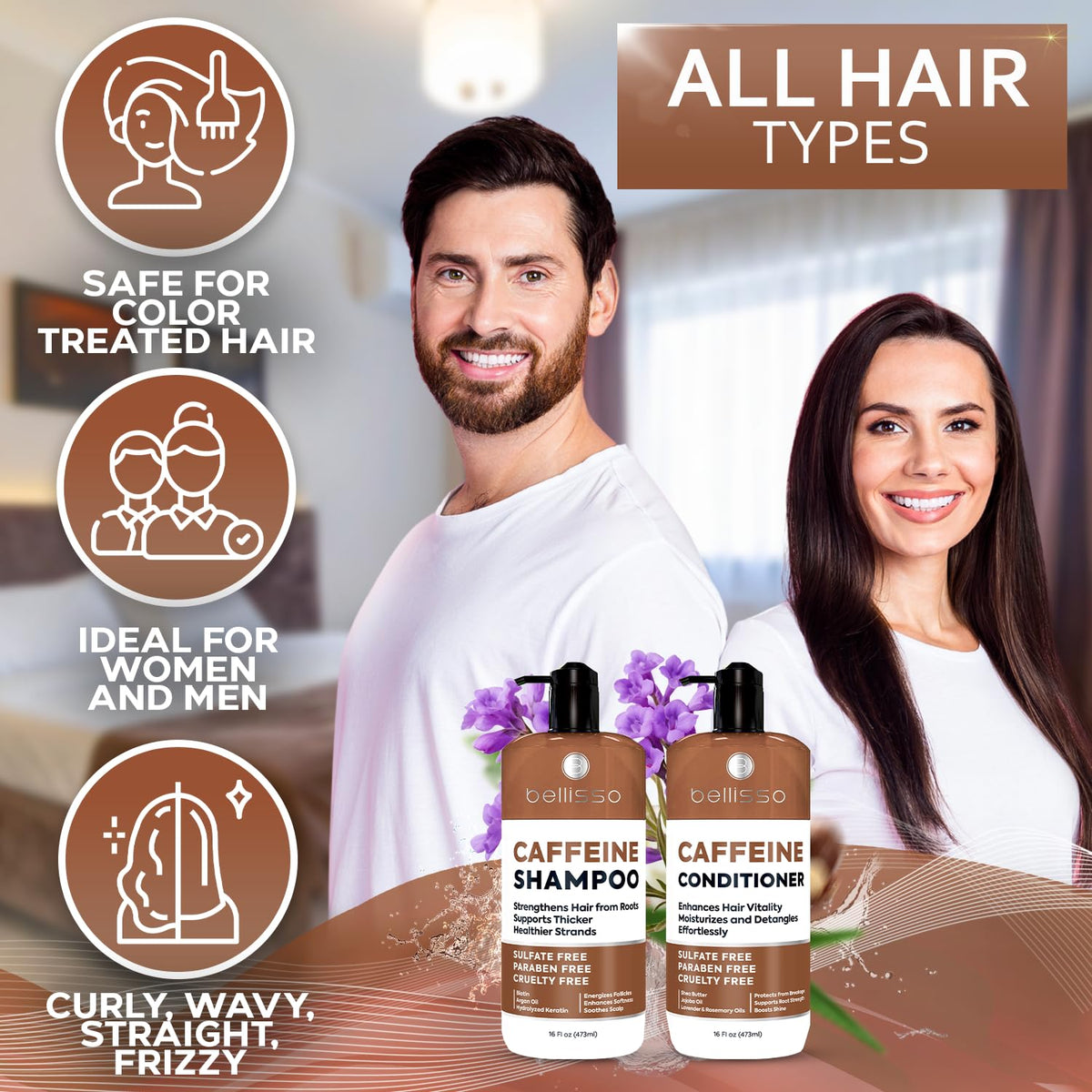 BELLISSO Caffeine Shampoo and Conditioner Set back view