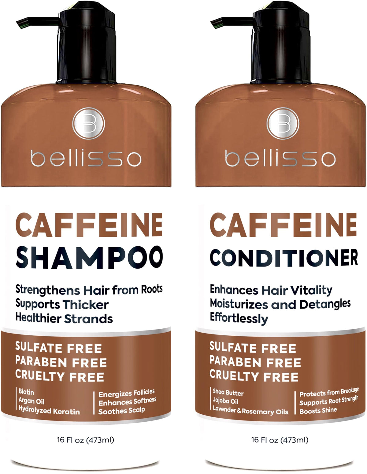 BELLISSO Caffeine Shampoo and Conditioner Set front view