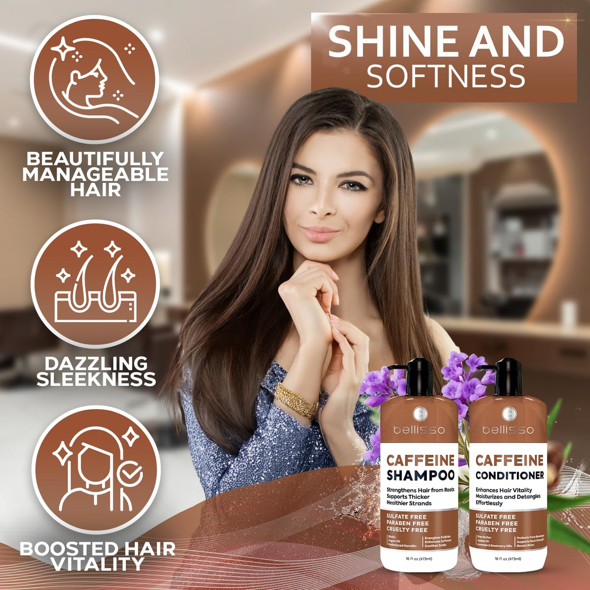 BELLISSO Caffeine Shampoo and Conditioner Set with rosemary and aloe vera