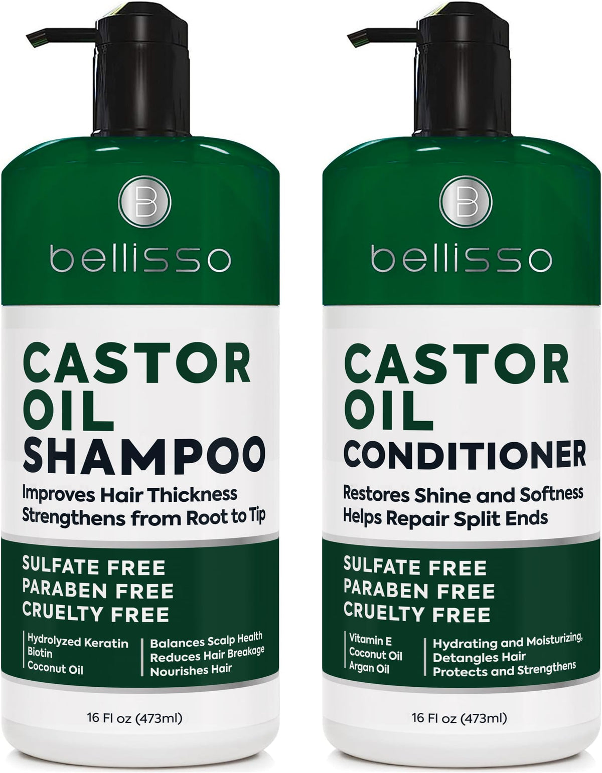 BELLISSO Castor Oil Shampoo and Conditioner Set front view