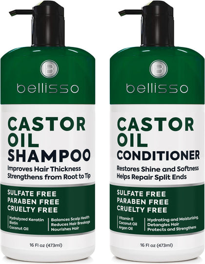 BELLISSO Castor Oil Shampoo and Conditioner Set front view