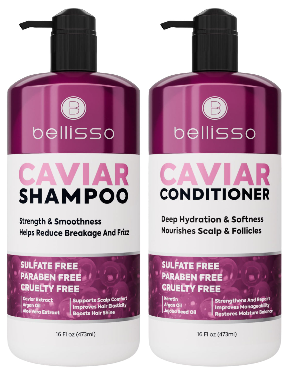 BELLISSO Caviar Shampoo and Conditioner Set front view