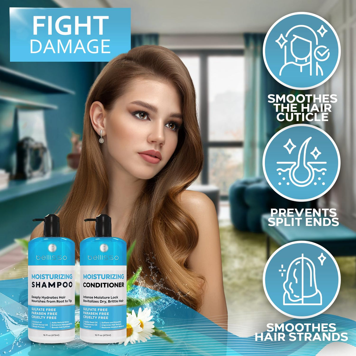 BELLISSO conditioner application on hair