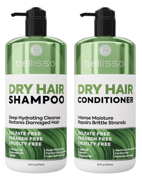 BELLISSO Dry Hair Shampoo and Conditioner Set 16 Fl Oz front view