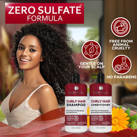 BELLISSO shampoo and conditioner set with curly hair texture