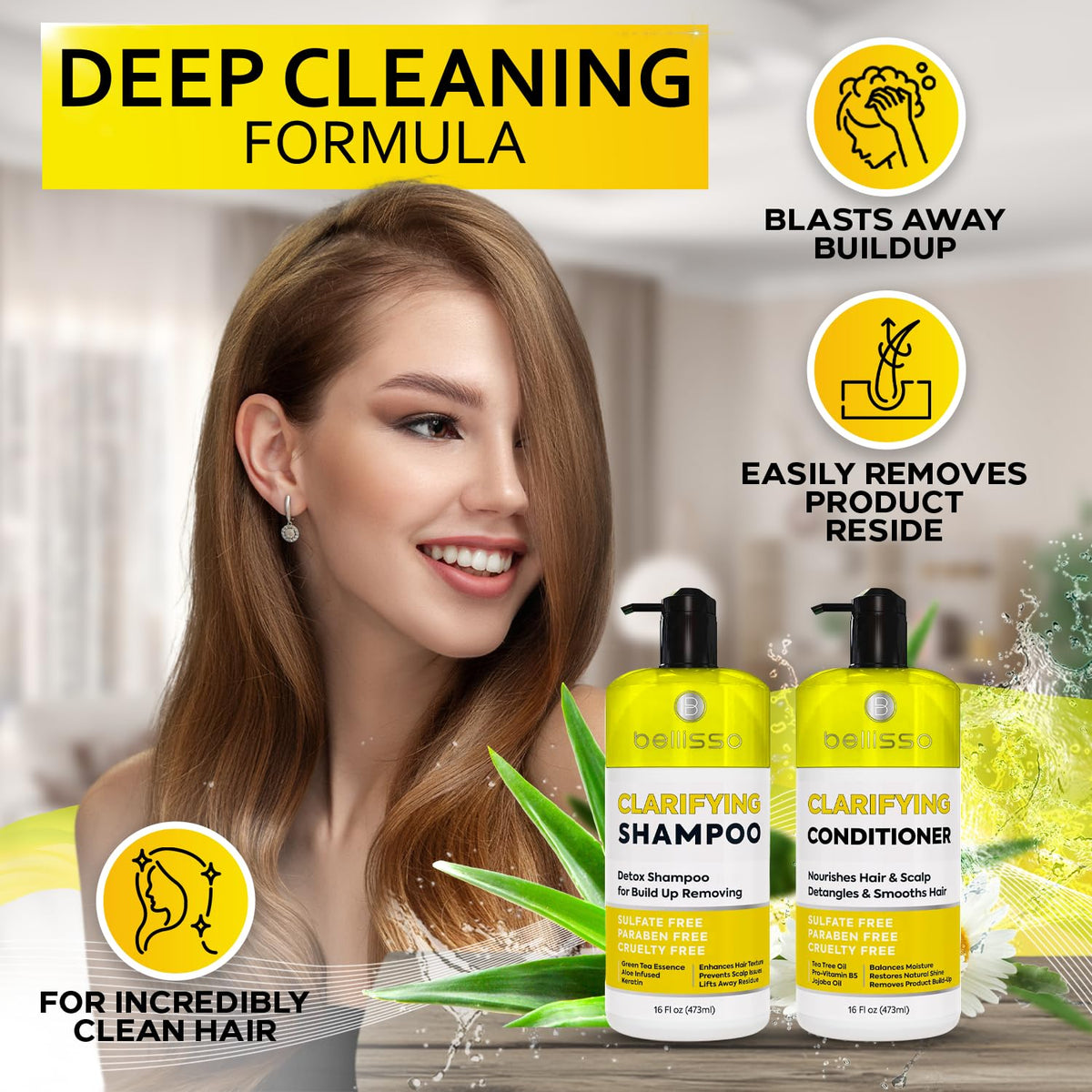 BELLISSO shampoo bottle with hydrating formula