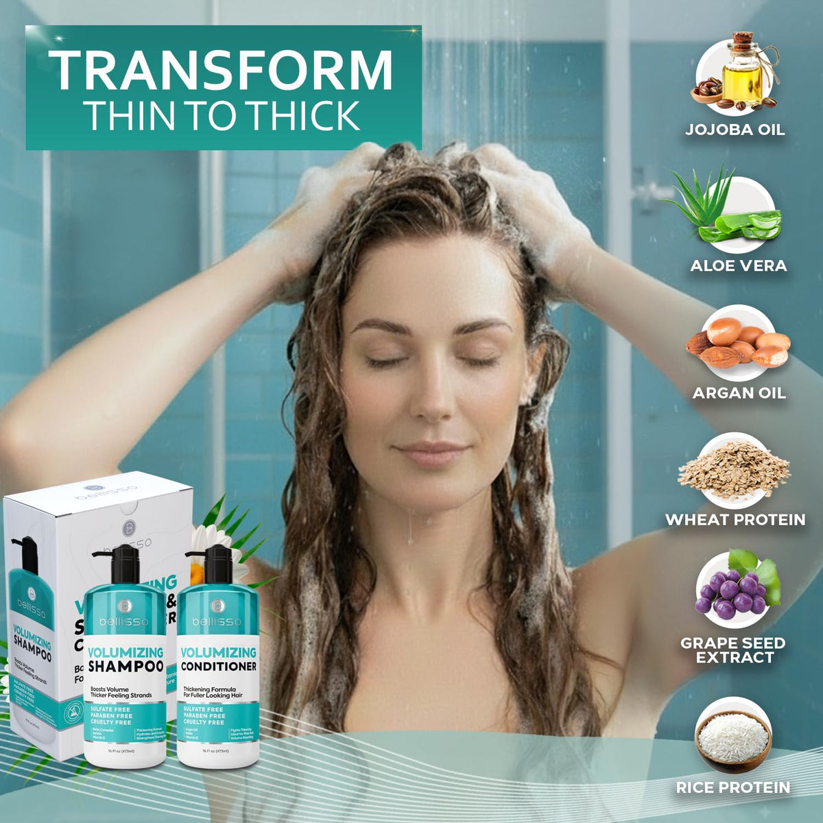 BELLISSO shampoo pouring into hand