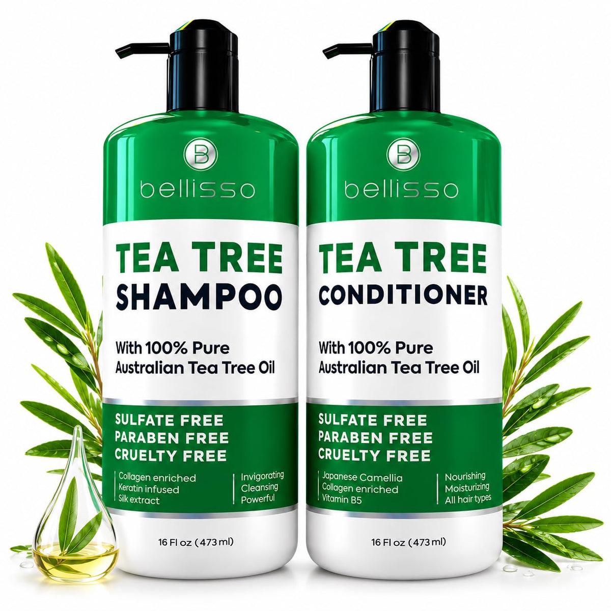 BELLISSO Tea Tree Shampoo and Conditioner Set front view