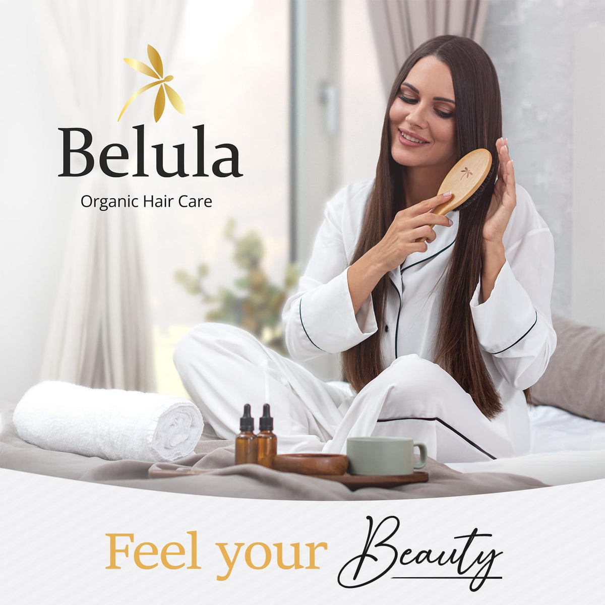 Belula boar bristle brush in use on fine hair