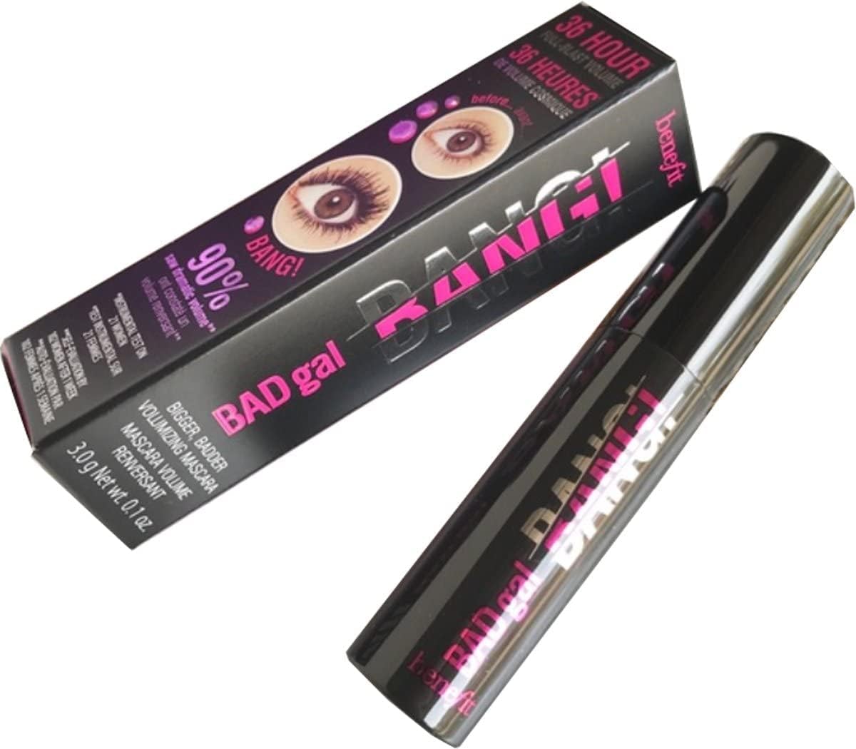 Benefit Bad Gal Bang Mascara Mini brush close-up with product details
