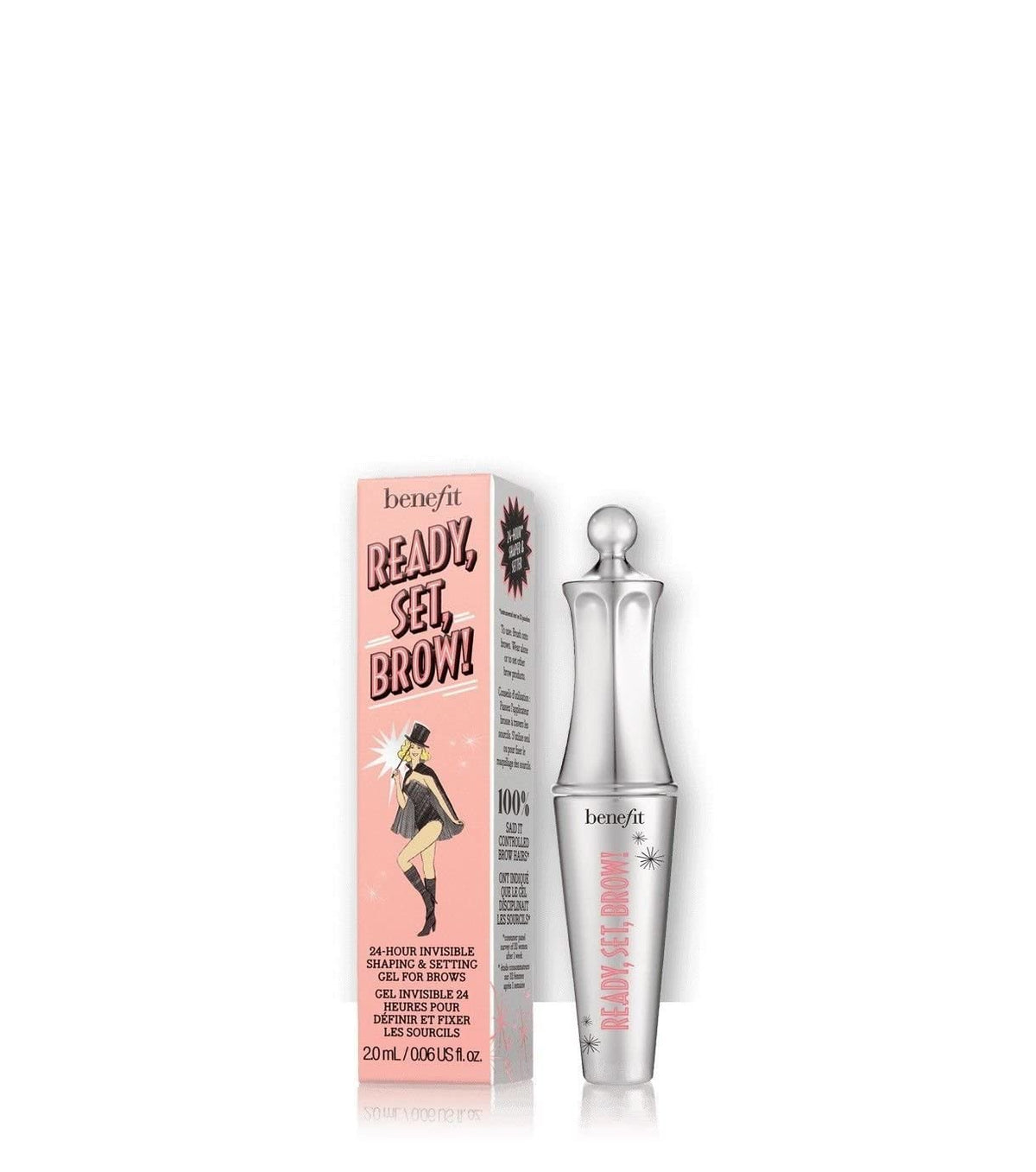 Benefit Ready Set Brow 24 Hour Clear Gel front view with dual-sided wand