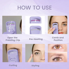 BEOVEA Heated Eyelash Curler displayed with user manual