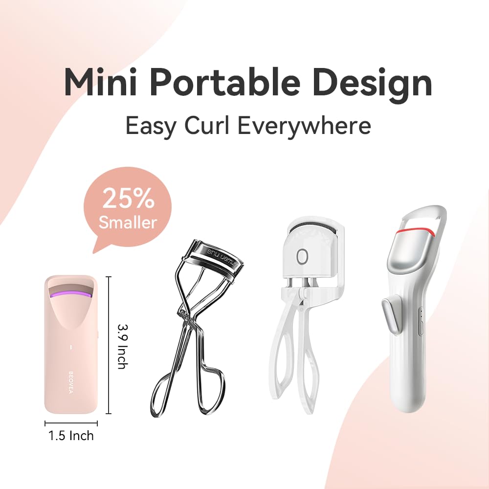 BEOVEA Heated Eyelash Curler in use on natural eyelashes