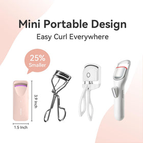 BEOVEA Heated Eyelash Curler in use on natural eyelashes