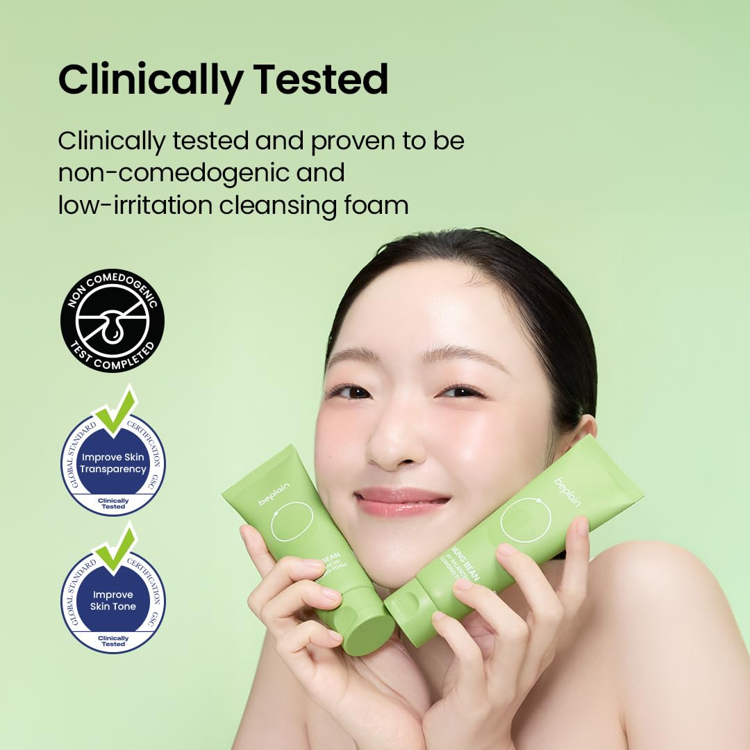 beplain Mung Bean Cleansing Foam back view with ingredients