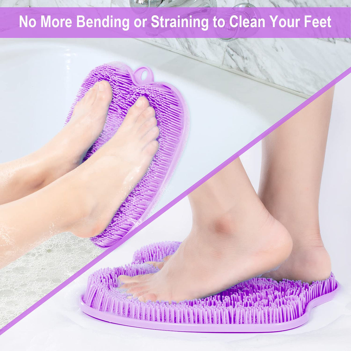 BESKAR XL Shower Foot Scrubber Mat in a bathtub setting