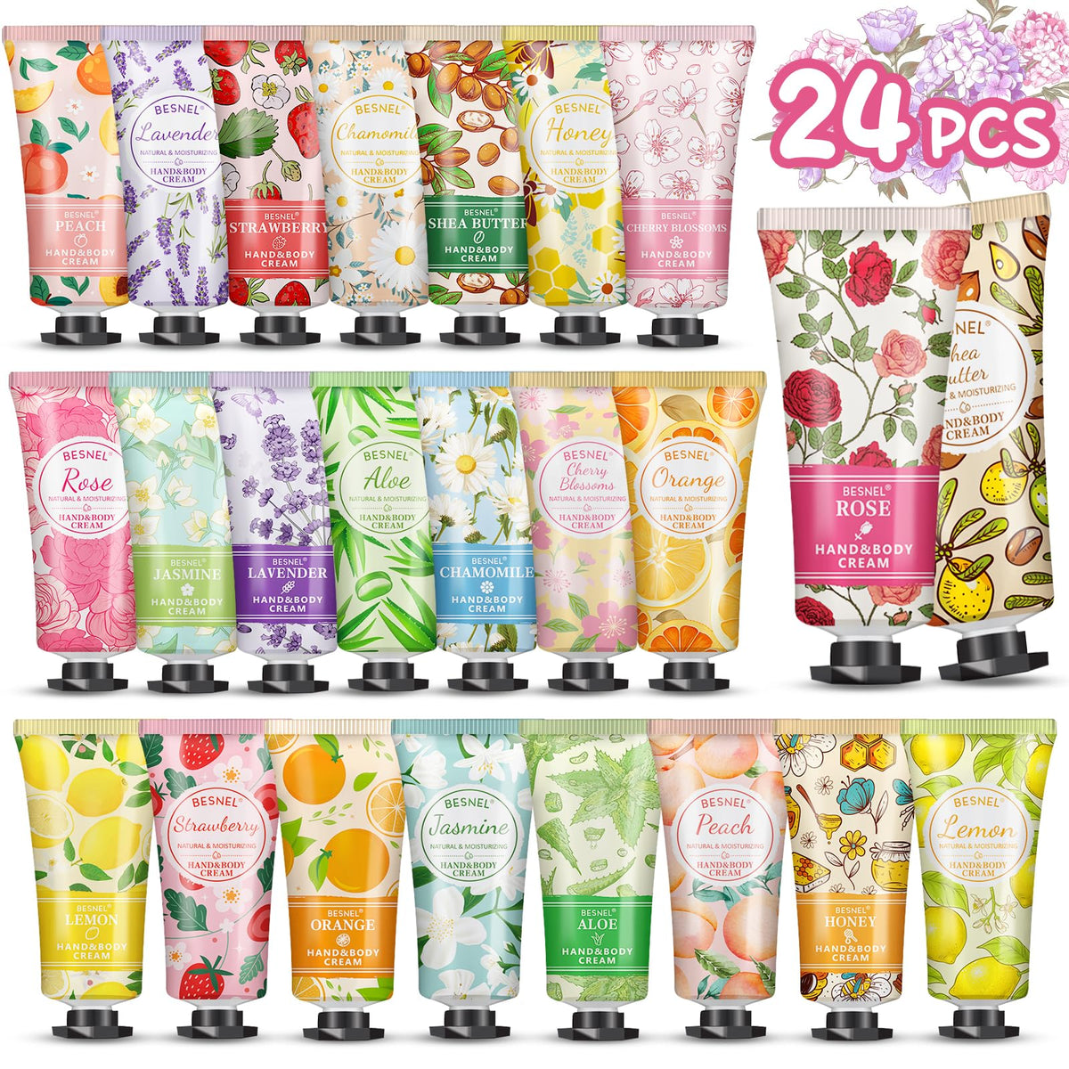 BESNEL 24 Pack Hand Cream Gift Set with assorted fragrances