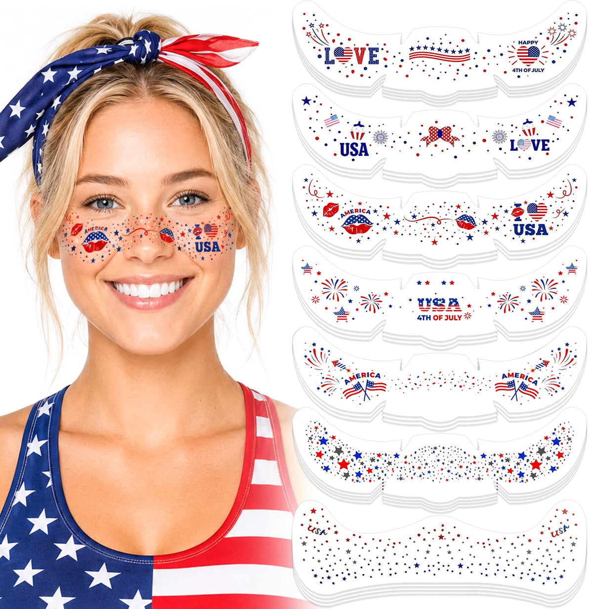 BESNEL 4th of July Glitter Freckles Face Tattoos 24PCS packaging
