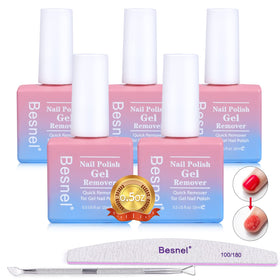 BESNEL Gel Nail Polish Remover 5 Pack with nail file and cuticle pusher