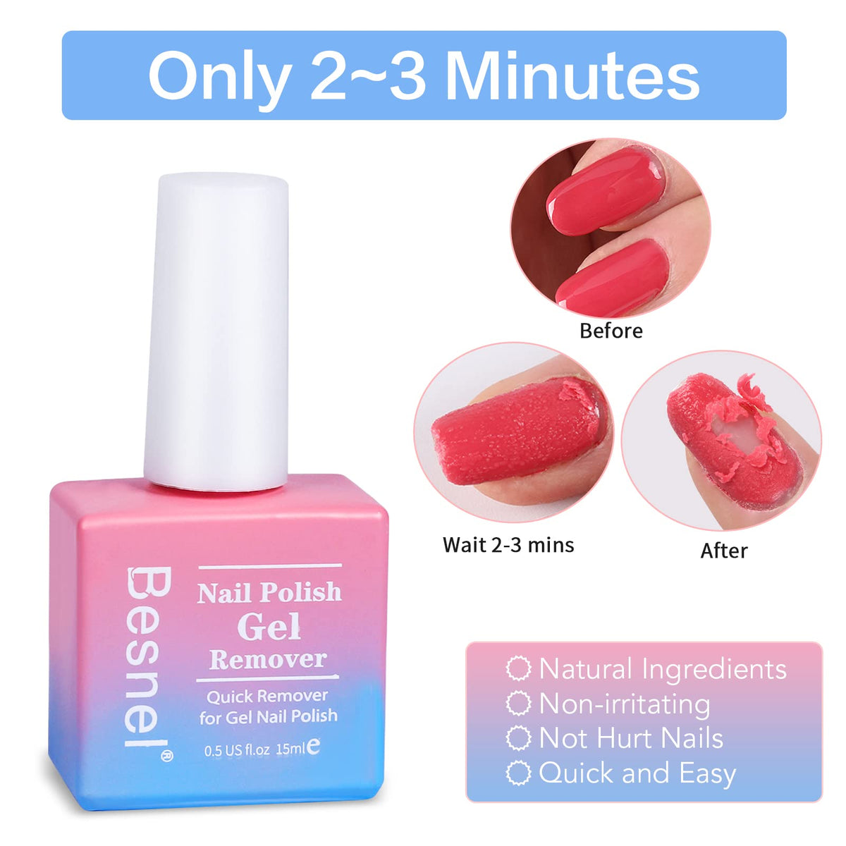BESNEL Gel Nail Polish Remover nail file and cuticle pusher set