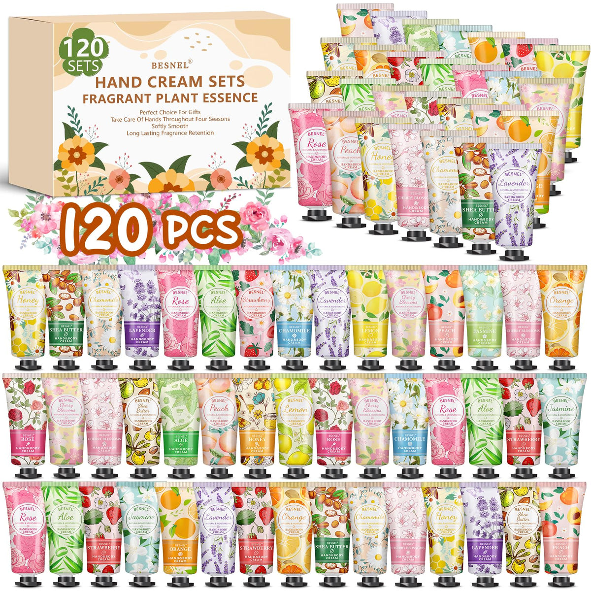 BESNEL Hand Cream Gift Set 120 Pack assorted mini lotions
