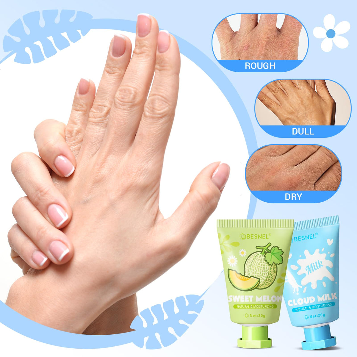 BESNEL hand cream set shown in a travel bag for convenience