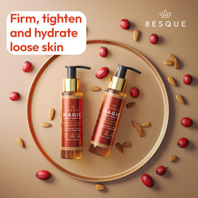 Besque Magic Body Oil with a dropper showcasing the oil texture
