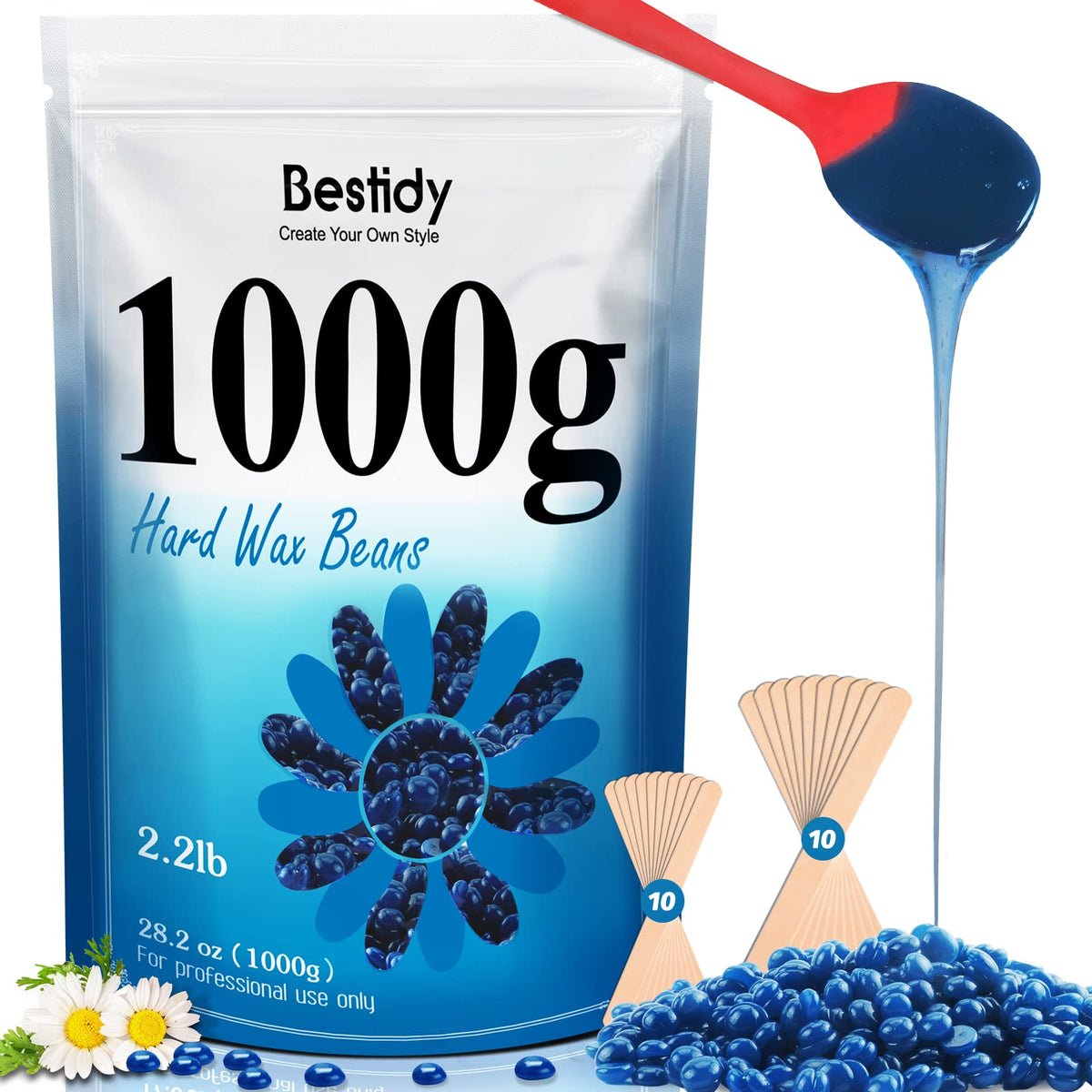 Bestidy Hard Wax Beads 1000g blue packaging front view