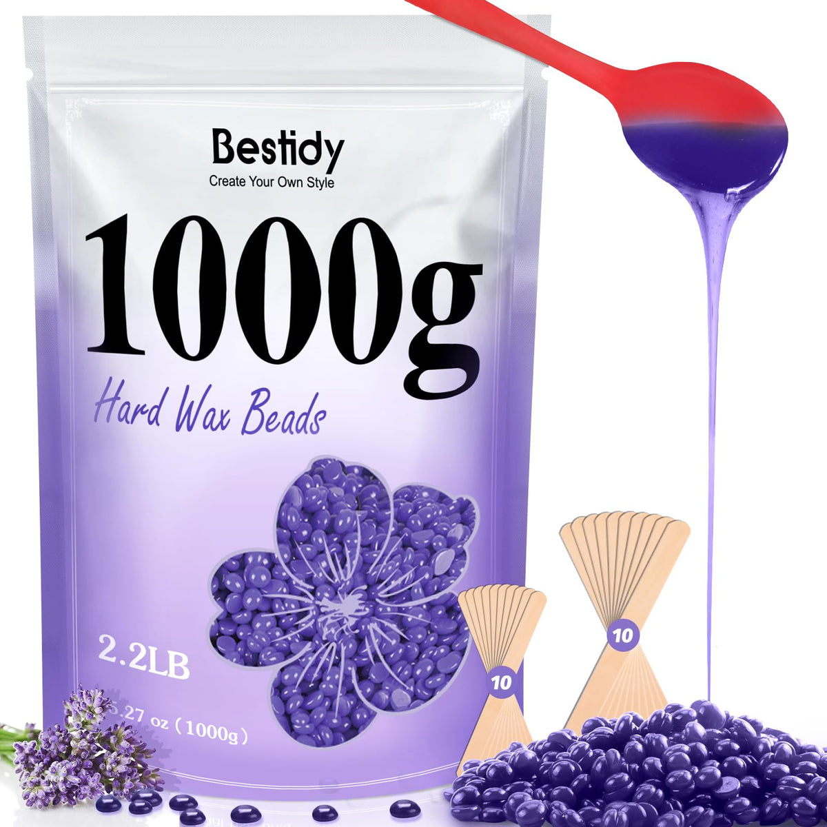 Bestidy Hard Wax Beads 1000g purple packaging front view