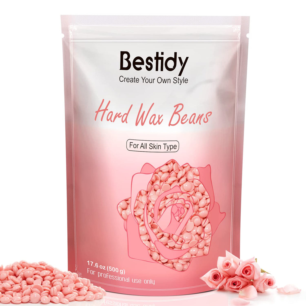 Bestidy Hard Wax Beads 500g package front view, rose pink