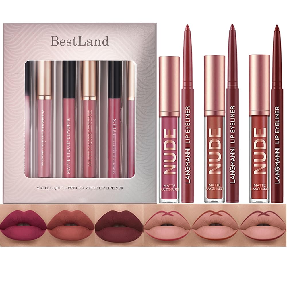 BestLand 6Pcs Matte Liquid Lipstick and Lip Liner Set packaging front view