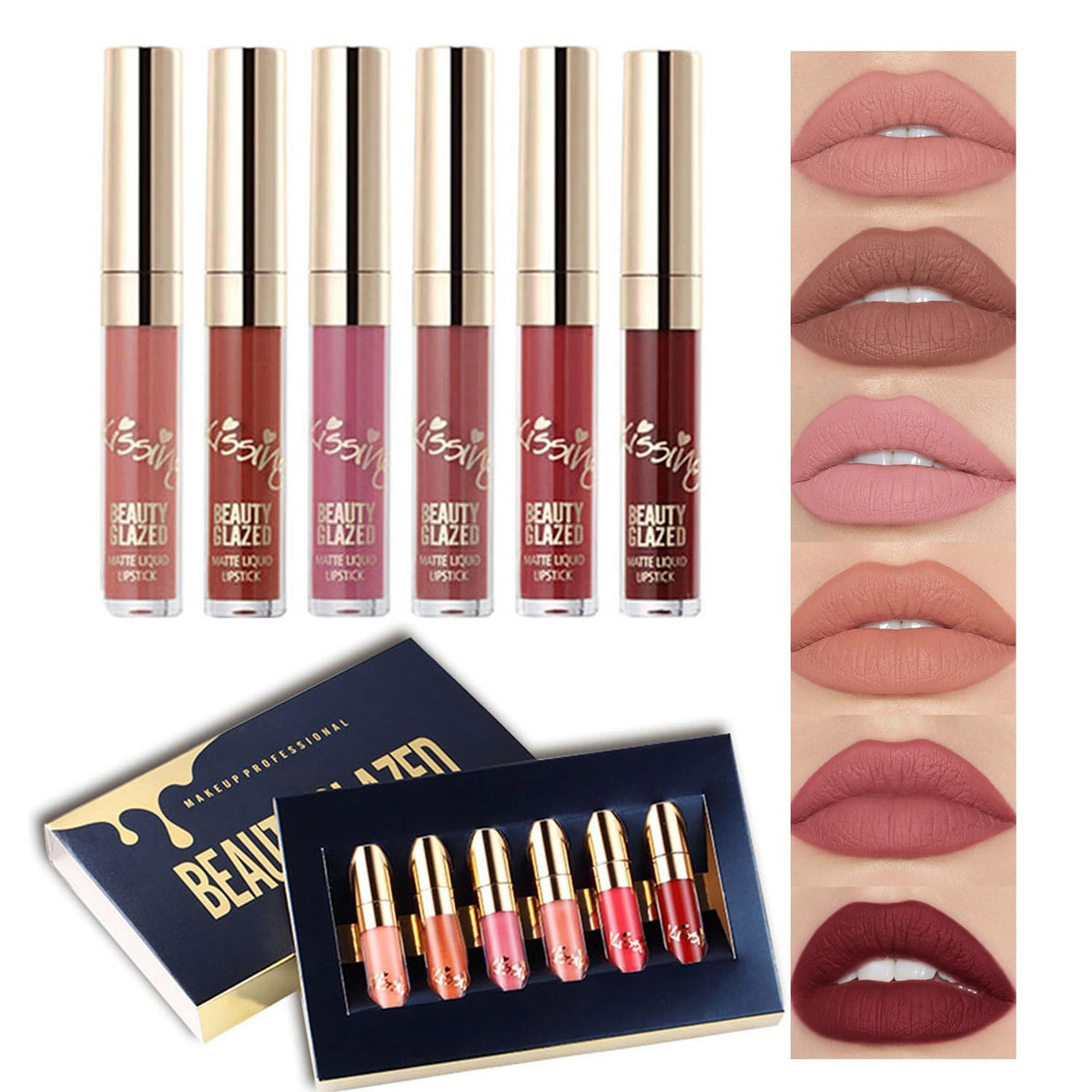 BestLand 6Pcs Matte Liquid Lipstick Set front view with assorted shades