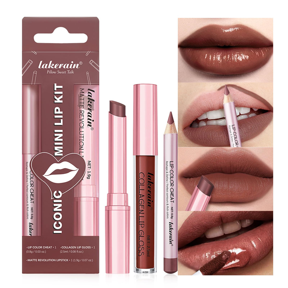 BestLand Lip Liner, Lipstick and Gloss Set in Soft Cocoa Rose front view