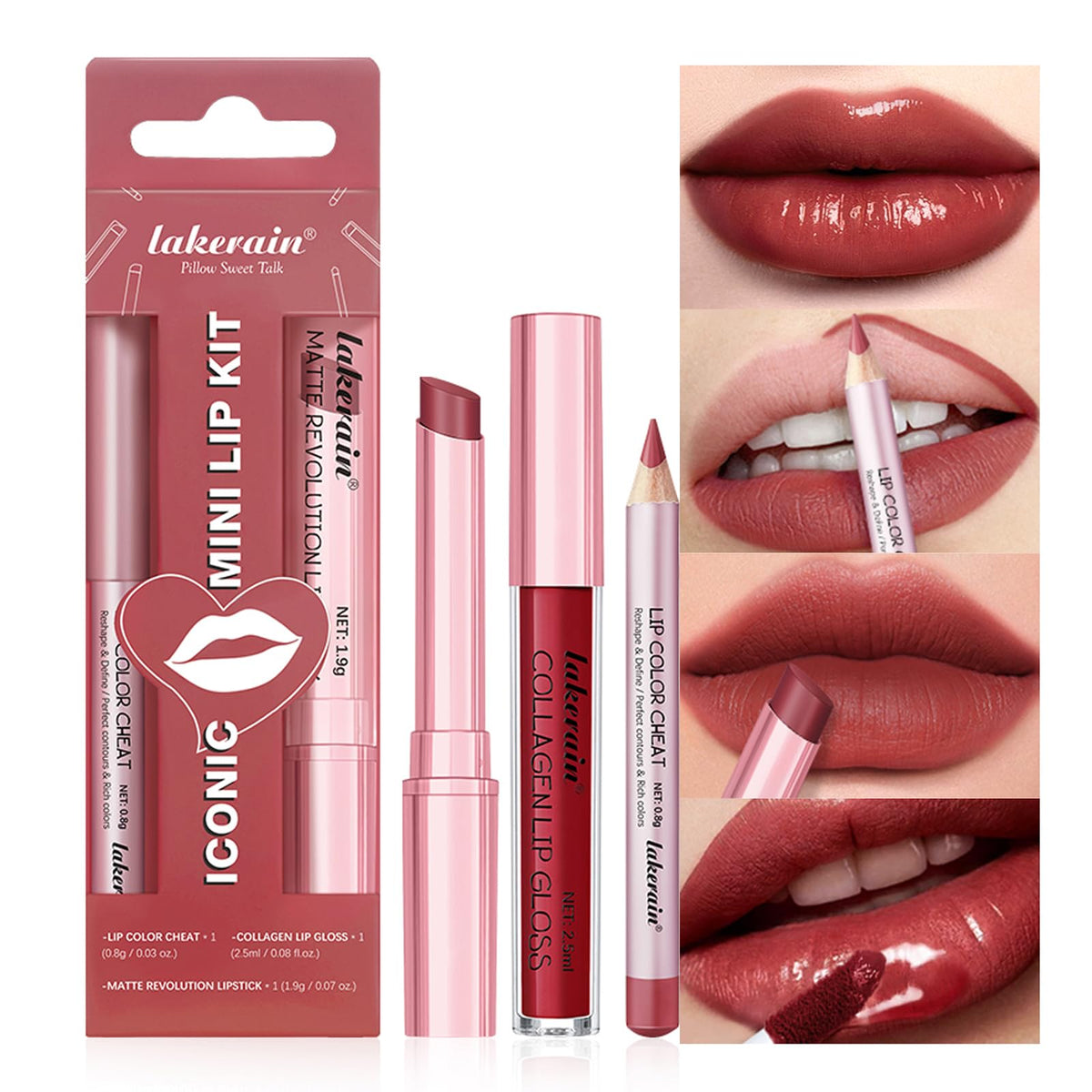 BestLand Lip Liner, Lipstick and Lip Gloss Set in Bold Wine Red front view