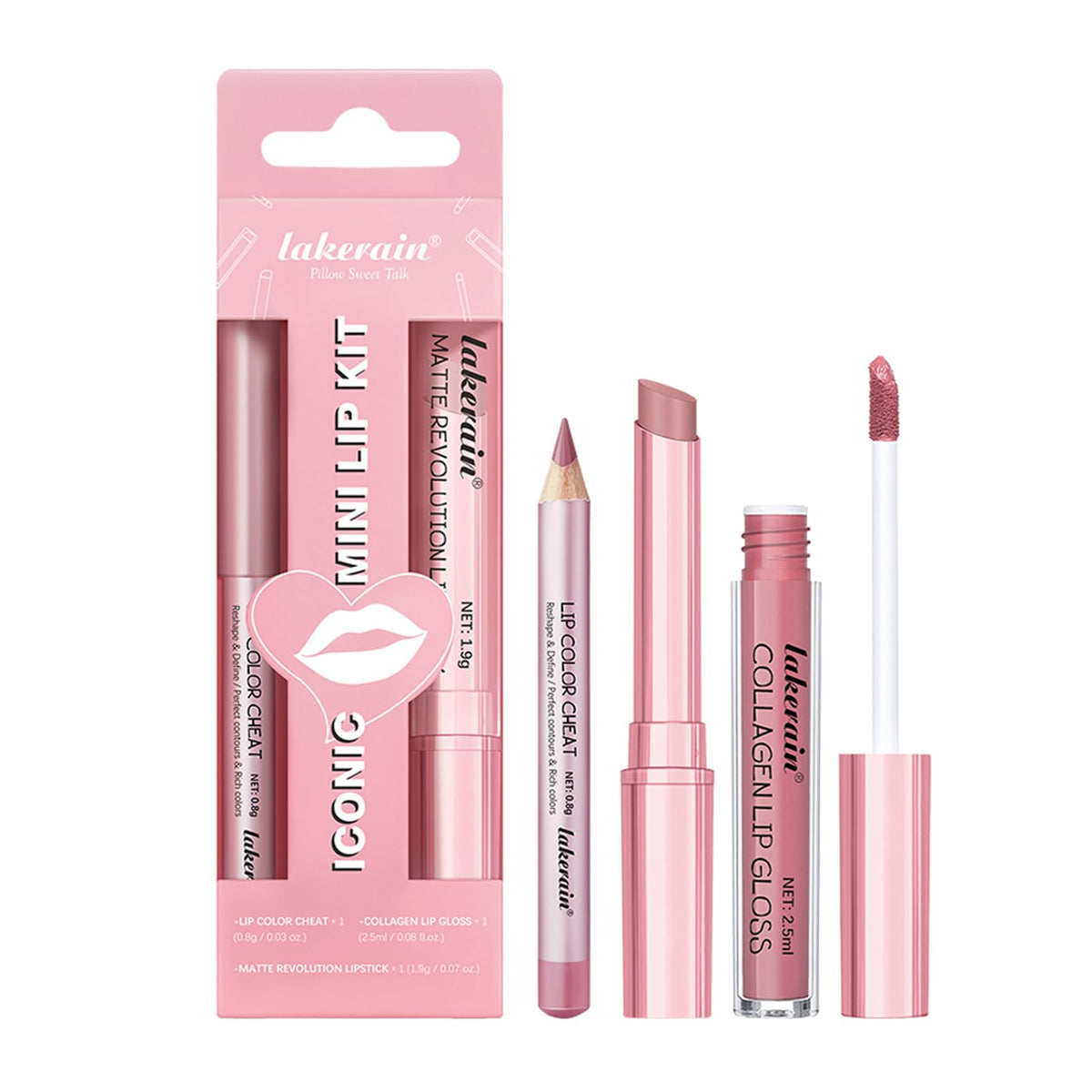 BestLand Lip Liner, Lipstick and Lip Gloss Set in Nude Pink front view
