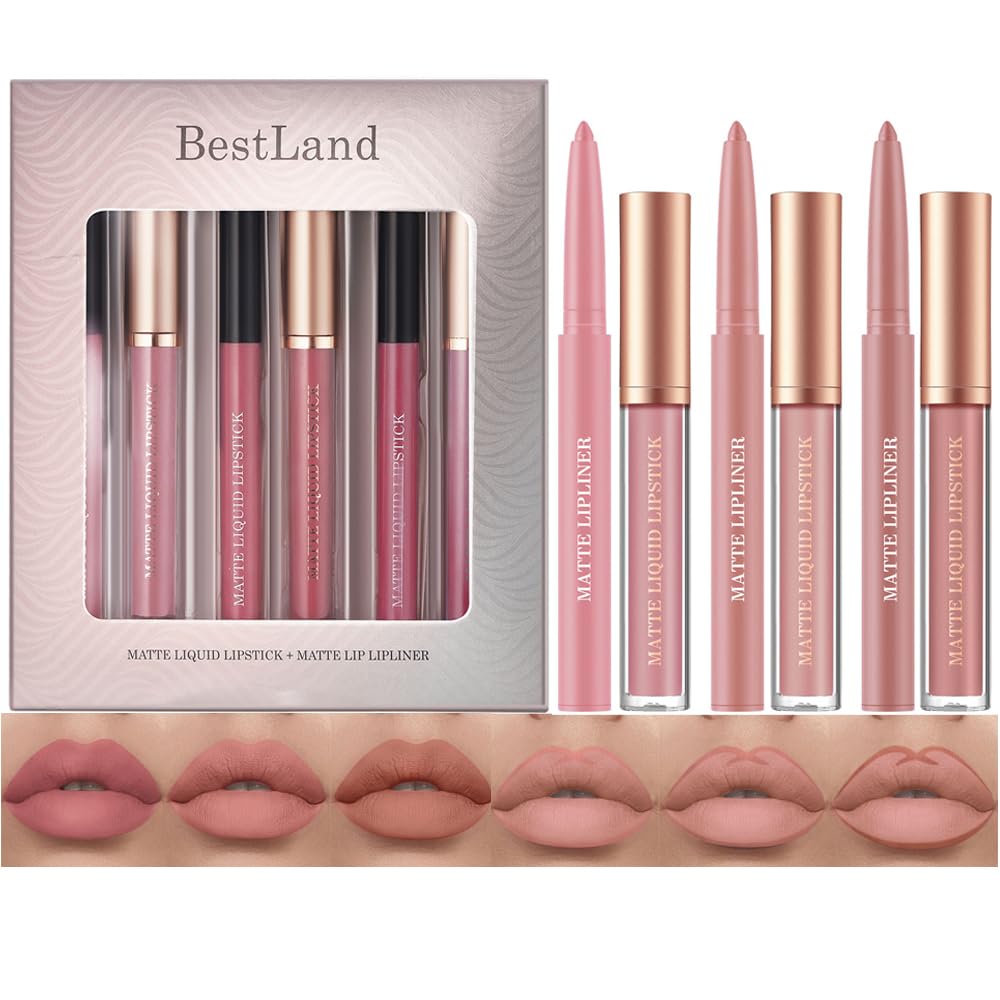 BestLand Matte Liquid Lipstick and Lip Liner Set in Nudes front view