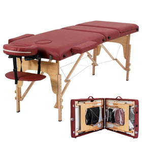 BestMassage Portable Folding Massage Table front view, Burgundy