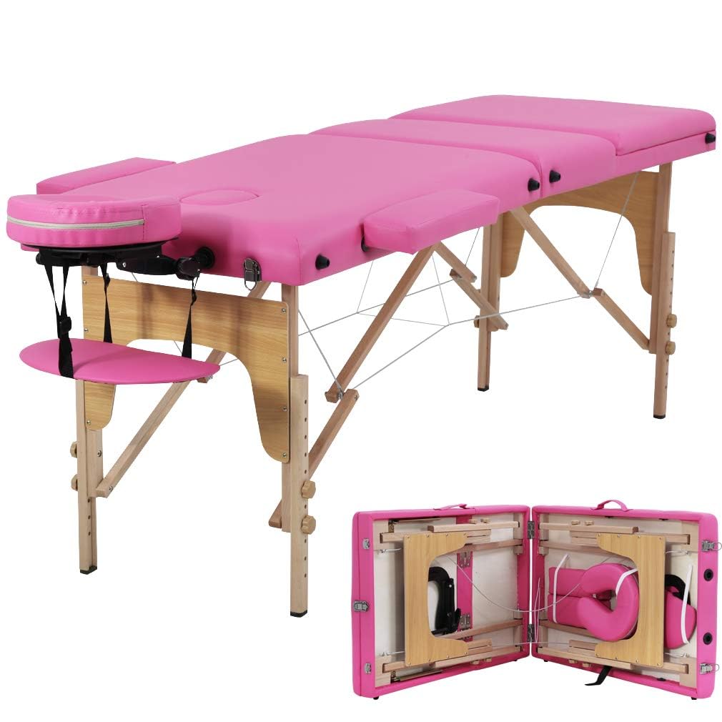 BestMassage Portable Folding Massage Table front view in pink