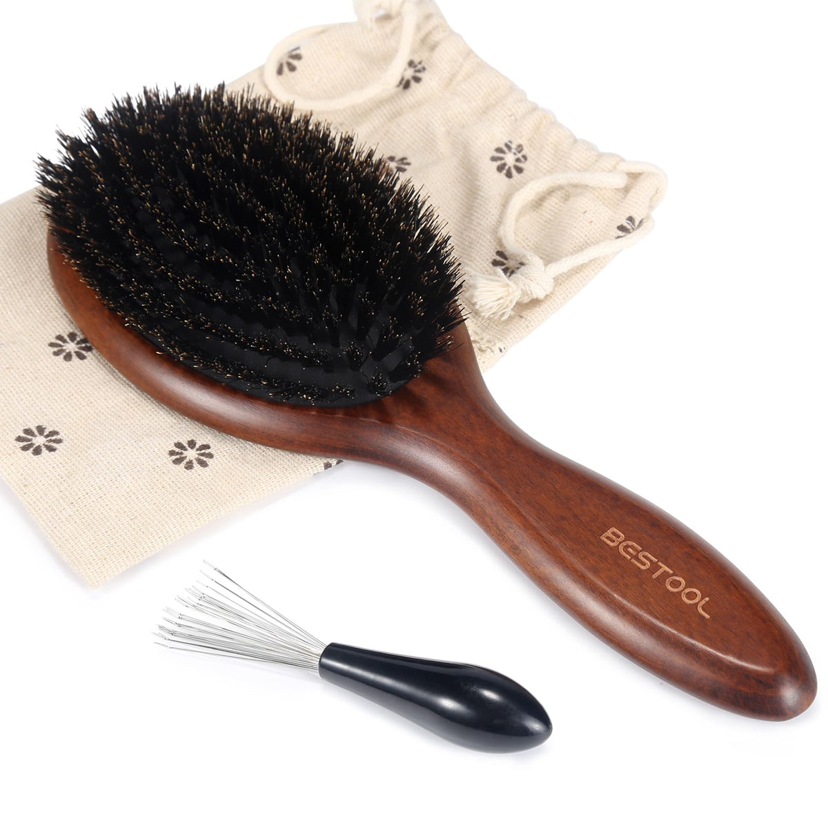 BESTOOL Hair Brush front view with beech wood paddle