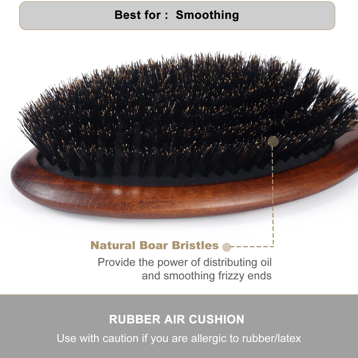 BESTOOL Hair Brush showing 100% boar hair bristles