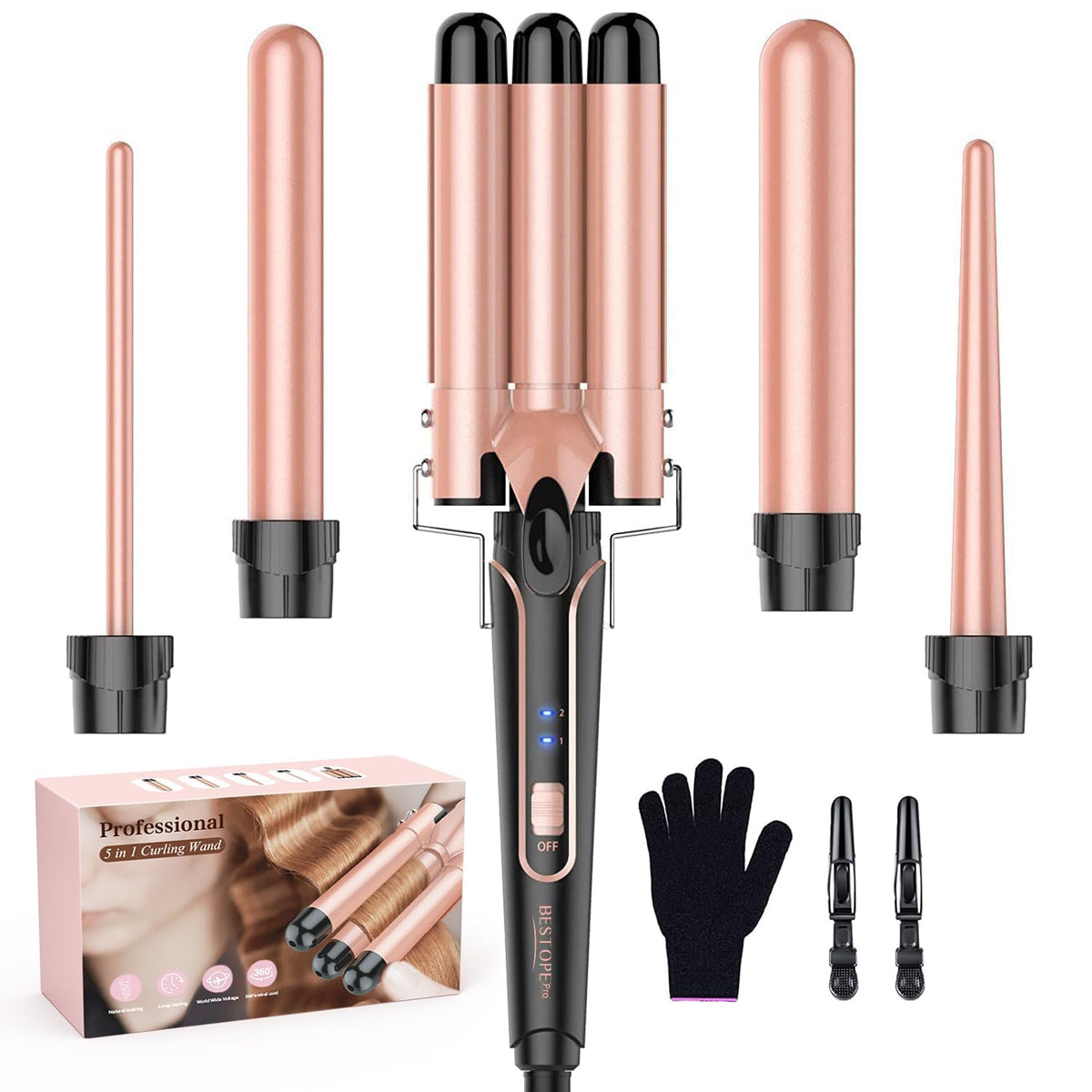 BESTOPE PRO 5 in 1 Curling Wand Set with three barrels