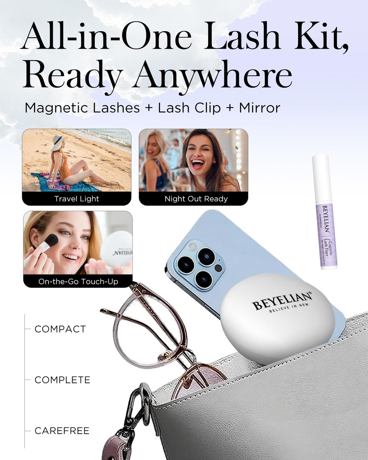 BEYELIAN Magnetic Eyelashes side view showing soft magnetic strips