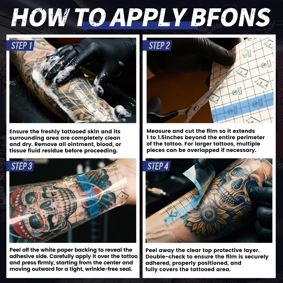 BFONS Tattoo Aftercare bandage applied to skin