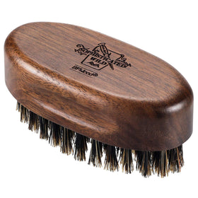 BFWood Small Travel Beard Brush front view with natural bristles
