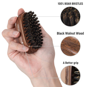 BFWood Small Travel Beard Brush side view showcasing grip design