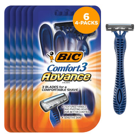 BIC Comfort 3 Advance Disposable Razors for Men, 4 pack front view